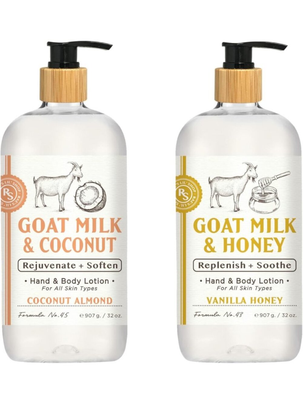 Moisturizing Goats Milk Hand & Body Lotion Set - Coconut Almond & Vanilla Honey